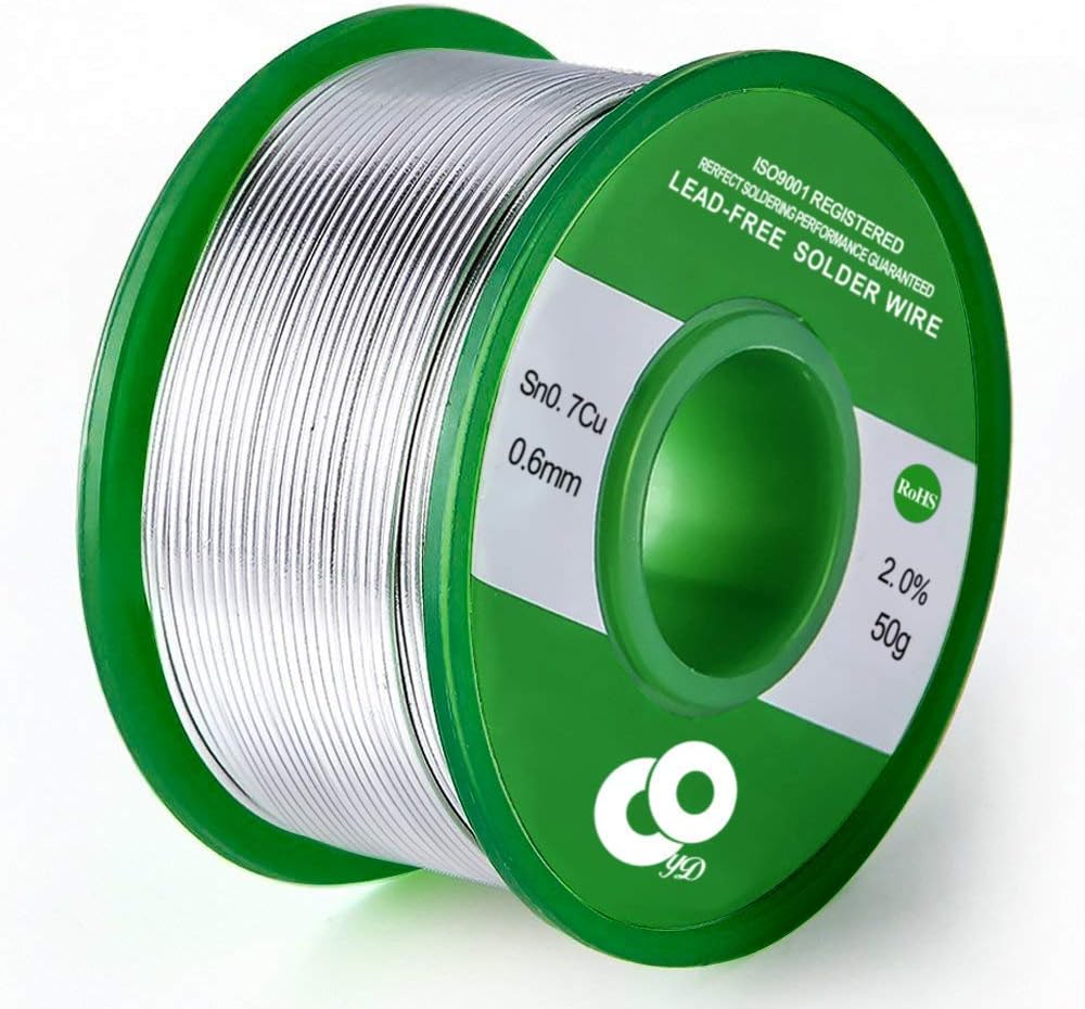 Solder Wire, 0.6mm Lead Free Solder Wire with Rosin Core Tin Wire, Sn 99.3% Cu 0.7%, 50g for Electrical Soldering and DIY