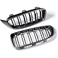 Carbon Fiber Glossy Black Dual Slat Kidney Grille Compatible with 2014-2019 BMW F32 F33 F36 418i 430i 440i 420i 418d 420d 425d 430d 435d 428i 435i F82 F83 M4 F80 M3