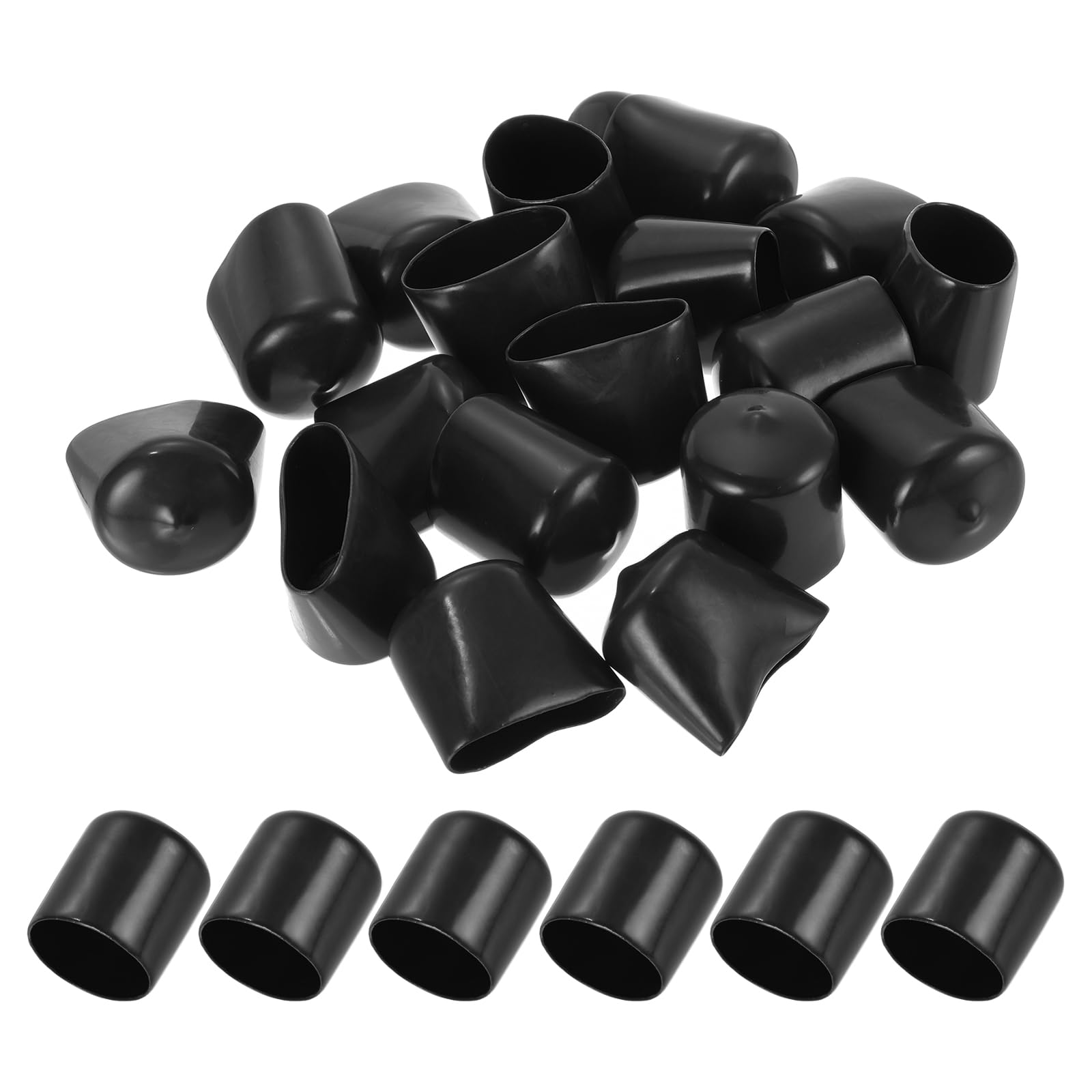 PATIKIL 28MM Vinyl Rubber End Caps, 20 Pack Flexible Bolt Screw Covers Caps Round Thread Protector Caps for Metal Tubing Rod Bolts, Black