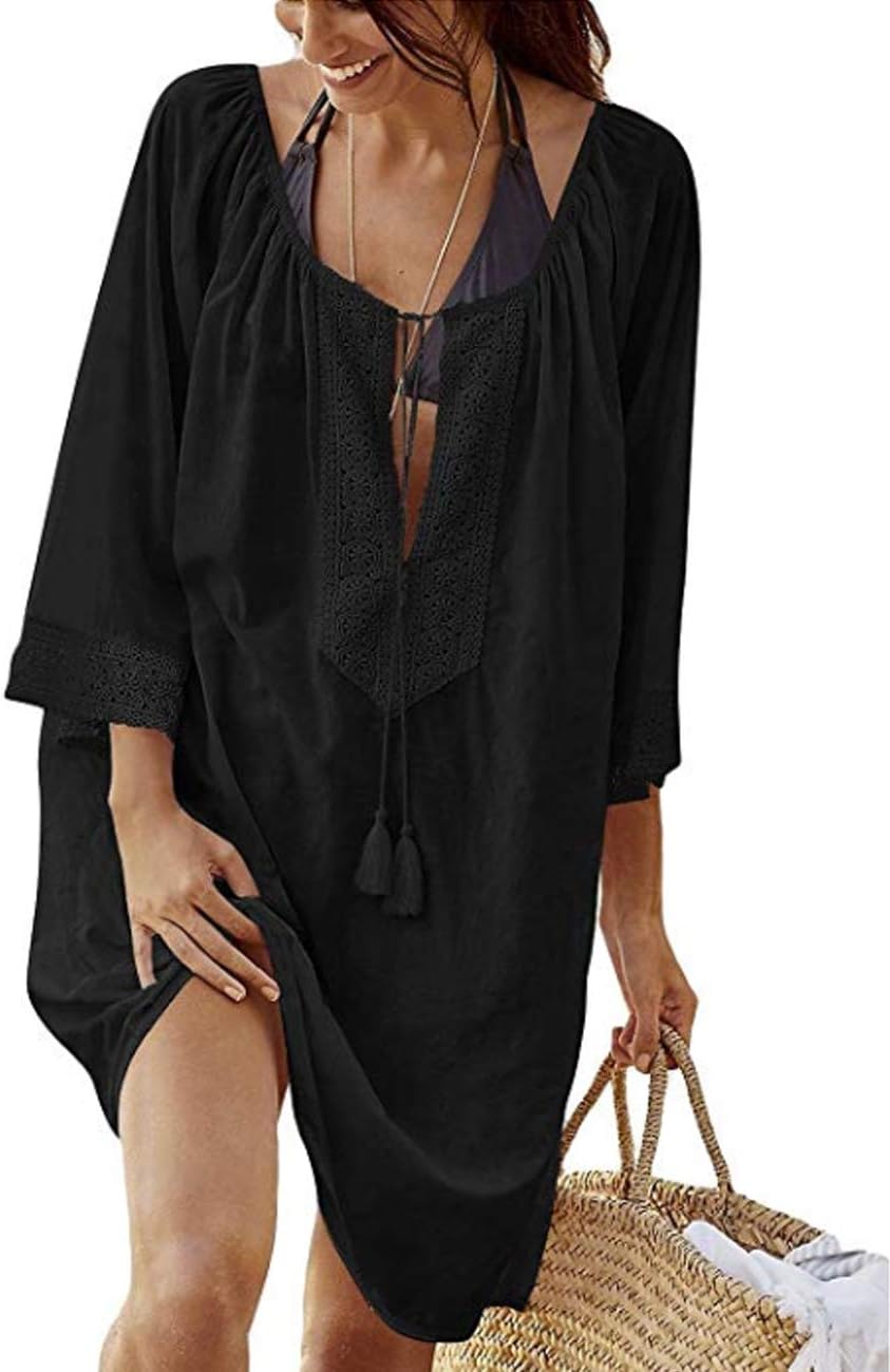 QIUYEJUO Womens Loose Swimwear Cover UPS Bikini Swim Beach Wear Cover up Dress