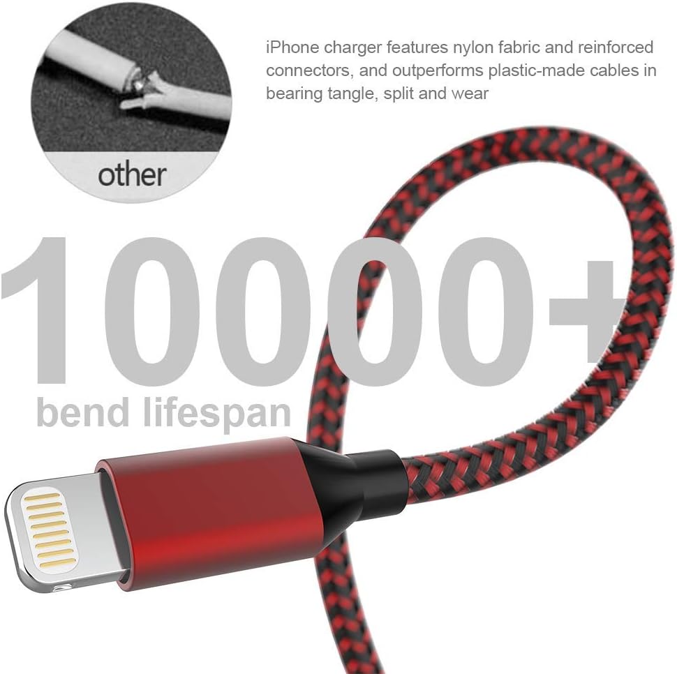 HOVAMP MFi Certified 6Pack[3/3/6/6/6/10ft] Nylon Braided iPhone Charger Lightning Cable Fast Charging&Syncing Long Cord Compatible iPhone 11Pro Max/11Pro/11/XS/Max/XR/X/8/8P/7 and More-Silver&White