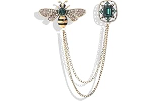 LONG TIANTIAN Bee Collar Chain Pins for Men Bee Pin with Hanging Chain Tassel Collar Brooch Lapel Pin Business Suit Collar Bar Pin Gifts for Boyfriend Boys Men