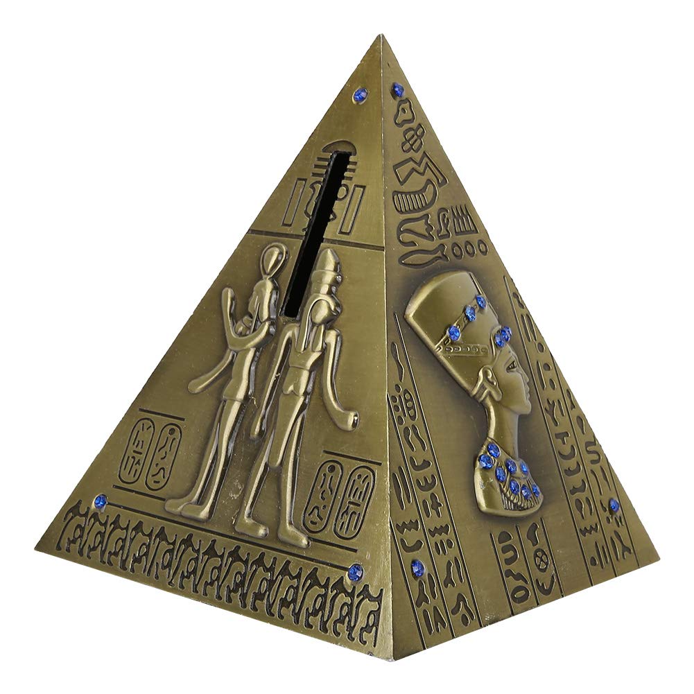 Metal antique Pyramid Model, Money Bank Metal Statue Delicate Bronze Metal Egyptian Pyramid Model Antique Style Ornament for Home Office Decor & Piggy Bank