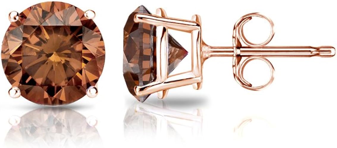 Amazon Com Brown Diamond Stud Earrings 14k Rose Gold Round 1 4