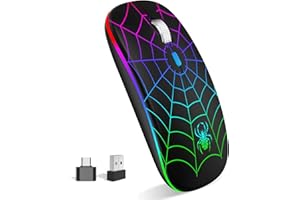 MMK Wireless Mouse, Led Mouse Portable Mobile Optical Cordless Mouse with USB and Type C Receiver, 3 Adjustable DPI Wireless Computer Mouse for Mac Book, Laptop, Desktop,Windows, PC - Black