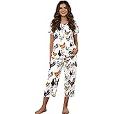 Eheartsgir Womens Pajama Set Two Piece Short Sleeve Sleepwear Summer Soft with Capri Pants Plus Size Casual Loose Loungewear