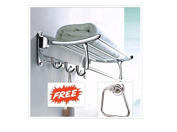 Fortune Stainless Steel Folding Towel Rack (18 inch) + Free Fortune Apple Towel Ring,Steel-Glossy Sign