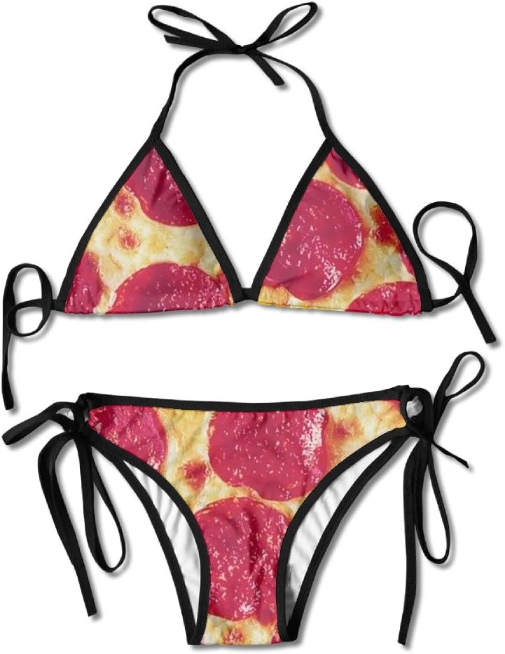 Women's Summer Pizza Bikinis Set Beach Wear Swim Suit Two-Piece Bathing Suits Black