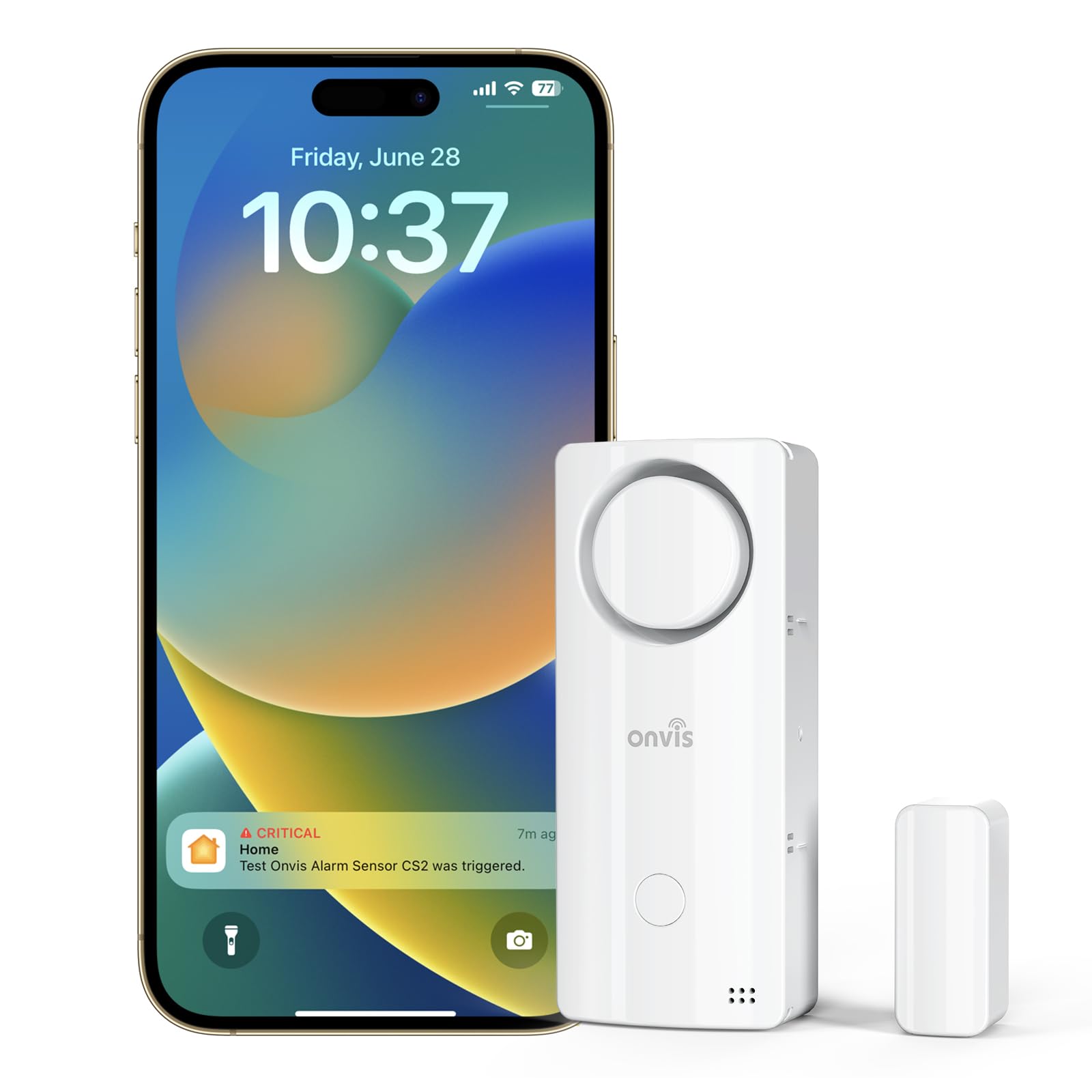 Onvis Thread Door Sensor Alarm Chime, Entry Smart Contact Sensor with with Thermometer Hygrometer, Entry Burglar Alert for Home Security System, 120dB, Adjustable Volume, Works With Apple HomeKit