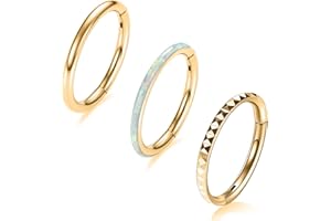 AROWRO CZ Hinged Hoop Ring 18G 16G 6/8/10/12mm Surgical Steel Conch Daith Rook Cartilage Tragus Helix Earrings Septum Clicker Ring Nose Piercing Jewelry