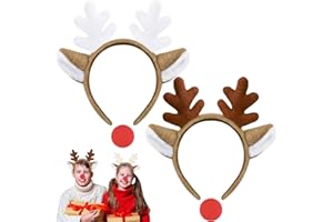 2 Sets Christmas Reindeer Antlers Headband Deer Antlers Headband with Red Nose for Women Christmas Halloween Party Cosplay
