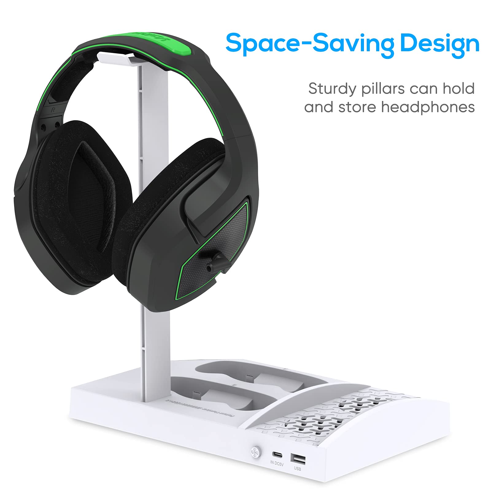 YUANHOT Vertical Cooling Stand Charging Station for Xbox Series S Console and Controller, Dual Fan Cooling System for Xbox Series S Accessories with 2Pack 1400mAh Rechargeable Battery, Headset Holder