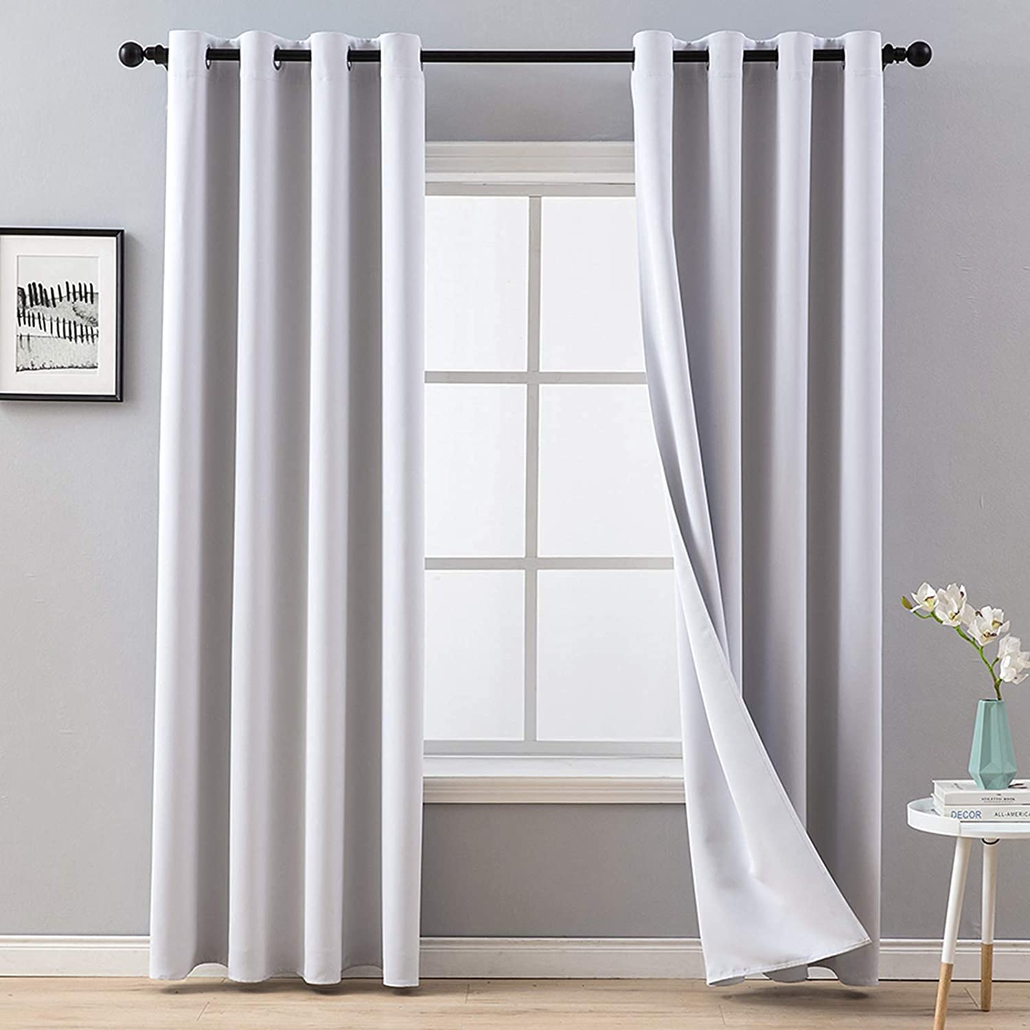 MIULEE Greyishwhite Blackout Curtains for Living Room 2 Panel Set, Premium Eyelet Curtains for Bedroom, Thermal Insulated Window Curtain Drapes, Black Out Curtain 85 Drop, Each Panel 55 x 85 Inches