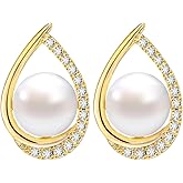 White Pearl Drop Dangle 14K Gold Plated Earrings for Women