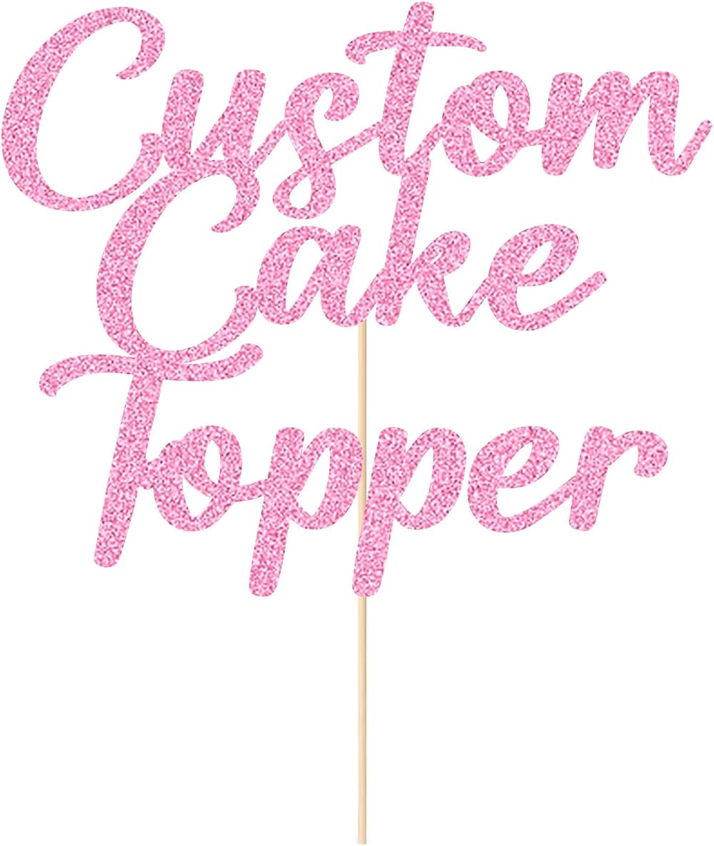 EDSG Personalised Cake Topper Happy Birthday Wedding Glass Pink Baby Pink