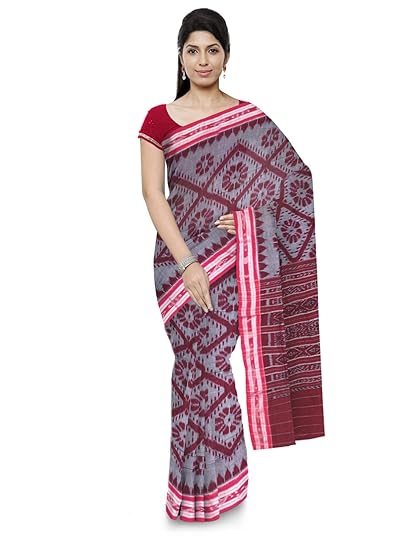 Odisha handloom Sambalpuri Handloom Womens Cotton Saree (Grey & Maroon)