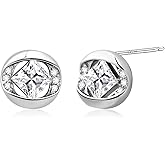 Watforsh Silver Small Round Simple Cubic Zirconia CZ Stud Minimalist Earrings for Office Women