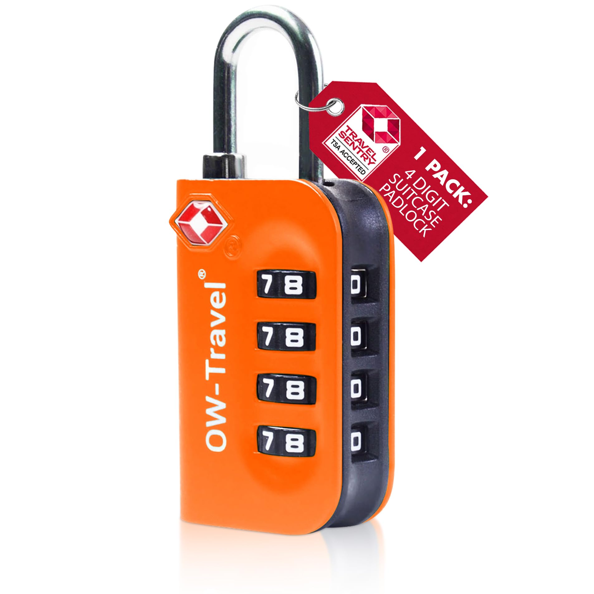 OW-Travel TSA Approved Luggage Locks Suitcase Locks (1 Pack Orange) 4 Digit Security Suitcase Padlock. Travel Bag Combination Luggage Padlocks for Suitcases. TSA Travel Lock for Bags and Cases