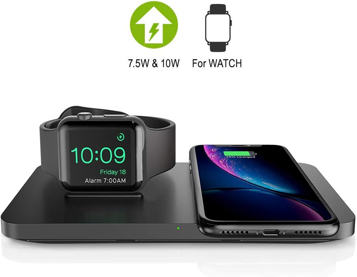Seneo 2 in 1 Wireless Charger, Qi-Certified Fast Wireless Charging Pad Dock for iWatch Series 4/3/2/1 for iPhone XS (Orange)