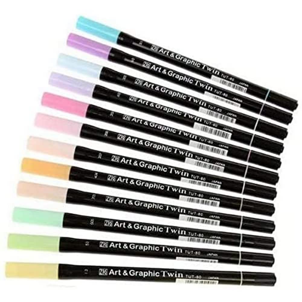 Tsukineko Kuretake UK Ltd. ZIG Art and Graphic Twin Marker 12 Piece Set Pastel Colours,Medium