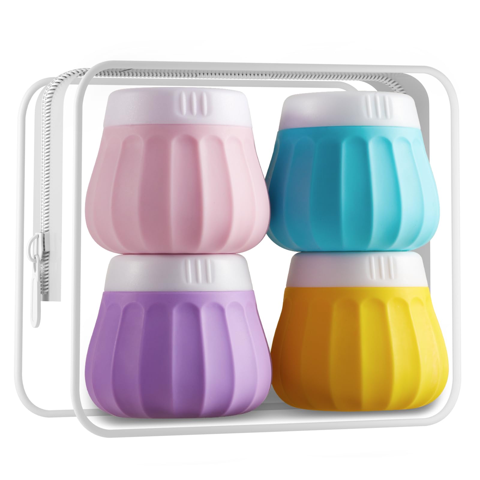 INSFIT 50ml Silicone Travel Containers - CAA Compliant Leakproof Toiletries Jars, BPA-Free Travel Size Containers for Creams, Lotion, Cosmetics (UK Airport Essentials with Lids & Big Spatulas)