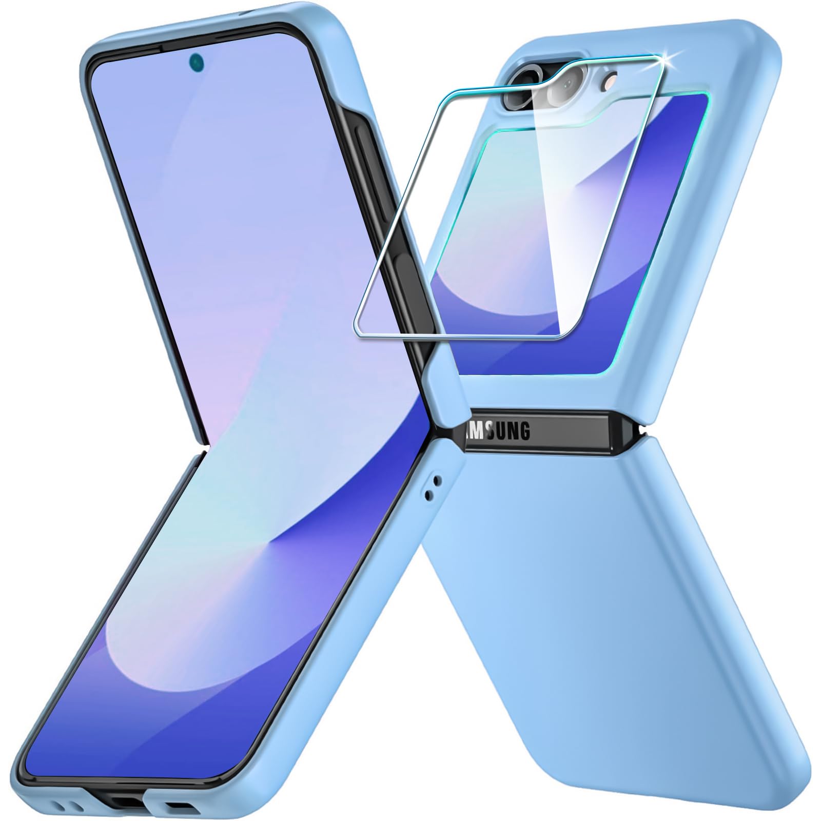 QiiStar Case for Samsung Galaxy Z Flip 6,Thin Slim Hard PC Galaxy Flip z6 Phone Cover with External Screen Protector, Non-Slip Shockproof Protective Cases for Samsung Z Flip 6 5G,Blue