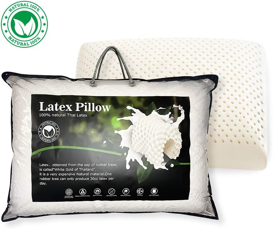 WENCHYA Latex Pillow 100% Pure Natural Latex Contour Pillow with High-end Embroidered Pillow Pillowcase,100% Bamboo Fiber Pillowcase(Bread Pillow)