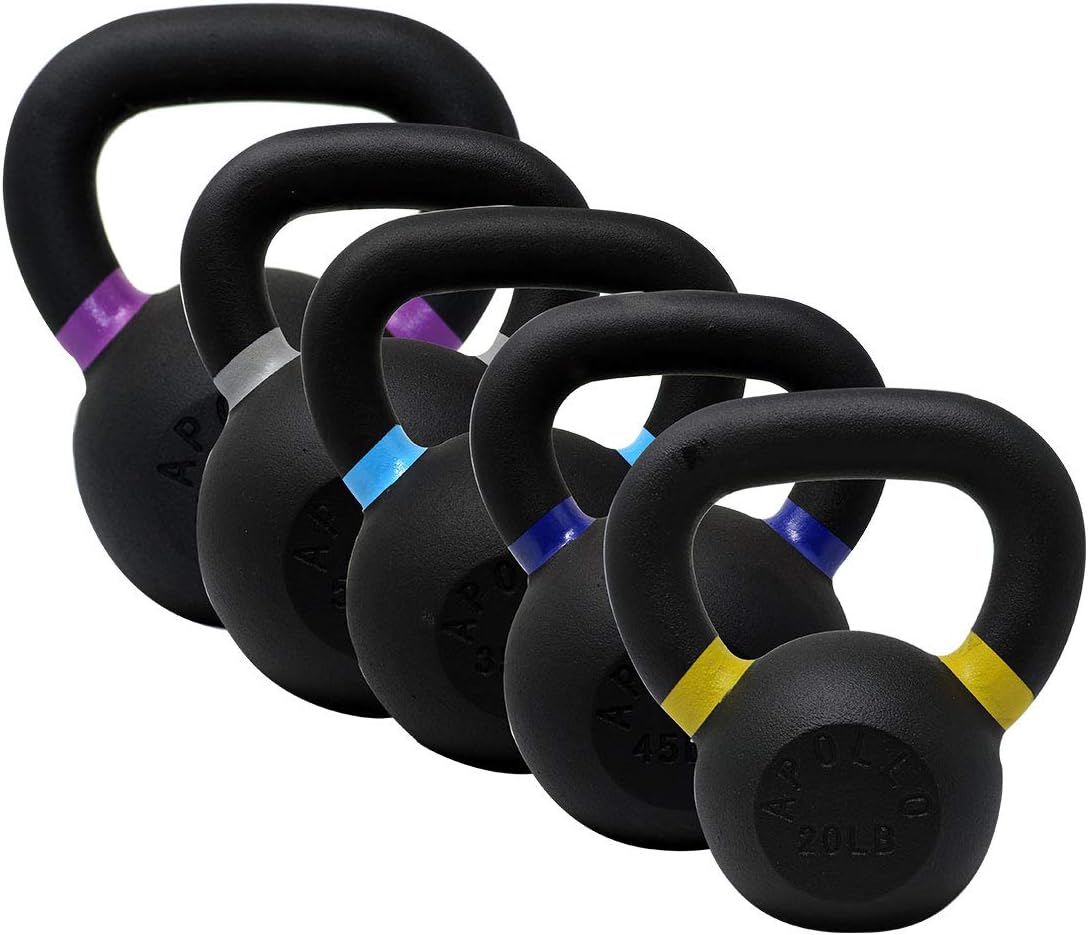 Apollo Athletics Solid Cast Iron Kettlebell with Color Ring for Home Exercise & Gym Workout