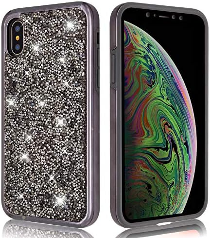 Glitter Bling Case for iPhone XR, Shiny Sequin Sparkle Diamond Hybrid Rubber Hard Crystal Heavy Duty Protective Girl Women Phone Cover for Apple iPhoneXR (Black, iPhone XR)
