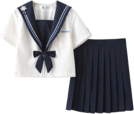 Amazon Kiki セーラー服 Jkユニフォーム スノーフレーク 刺繍 スーツ 女性 制服 高校 秋 服 大きいサイズ かわいい コスチューム 半袖 長袖 コスプレ 学園祭 文化祭 本格制服 ロングスカート Jk制服 女子制服 学生服 女子高校生 高校生 学生 制服 白二本 白三本