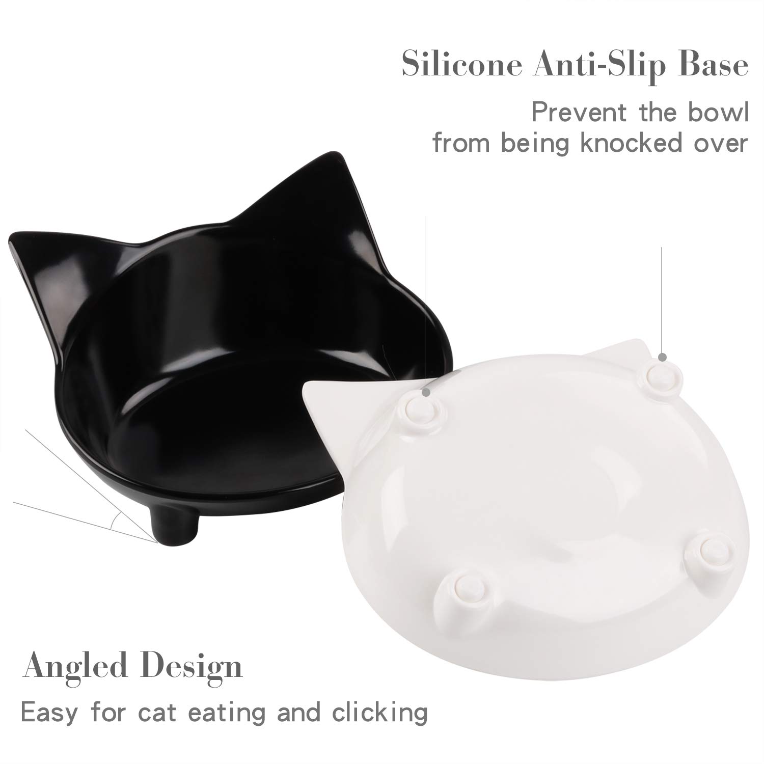 Legendog 3Pcs Cat Bowls Anti-Slip Cat Food Bowls Multi-Purpose Cat Dish Pet Feeding Bowl Cat Water Bowl (Black& White& Grey)