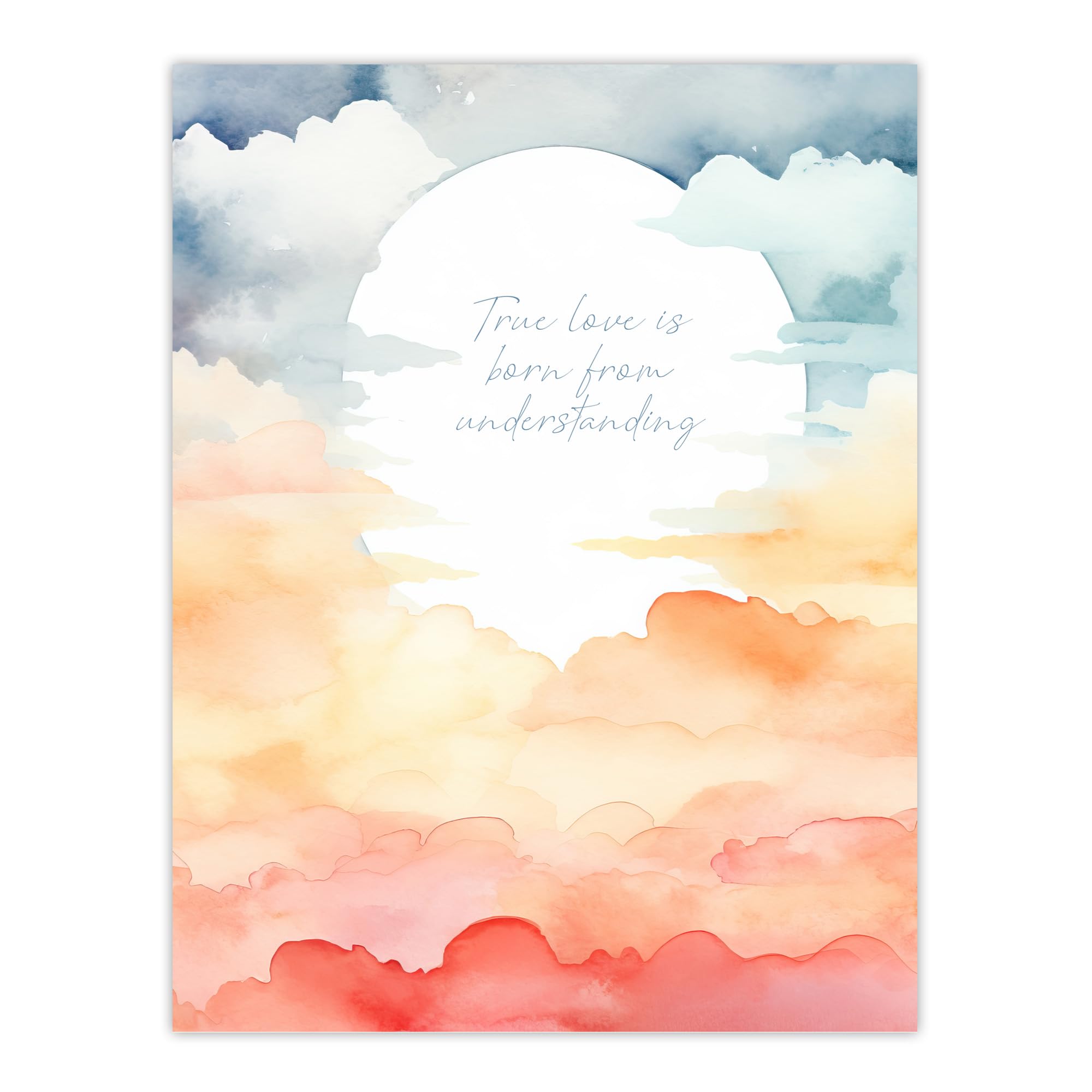 Artery8 True Love is Born from Understanding Buddhist Mindfulness Quote Watercolour Sun Through Clouds Buddha Meditation Enlightenment Vihara Large Wall Art Poster Print Thick Paper 18X24 Inch