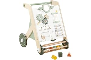 Beright Wooden Baby Walker with Roller, Push and Pull Learning Activity Walker, Multi-Functional Kids’ Activity Toy, Multiple Activities Center, Develops Motor Skills & Stimulates Creativity, Green