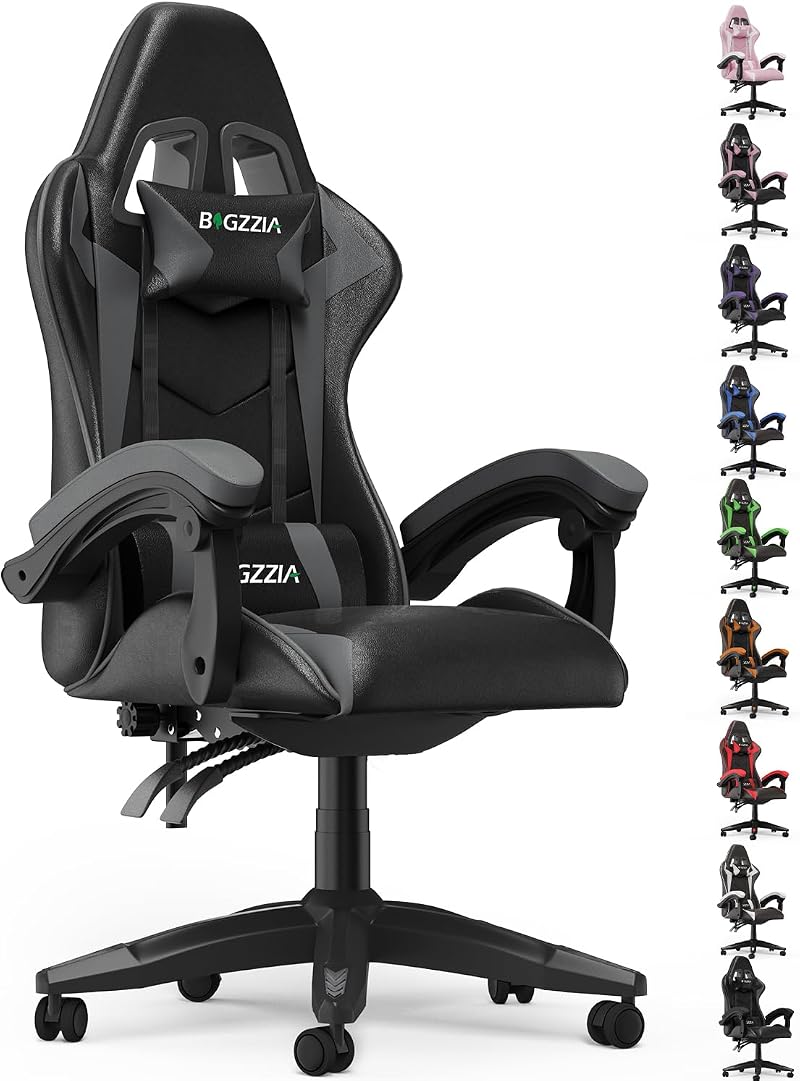 Bigzzia Gaming Chair Ergonomic Office Chair with Reclining Back Gray