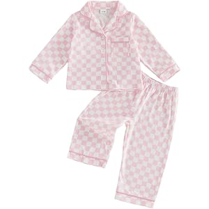 Kuriozud Toddler Baby Girl Boy Pajamas Set Fall Winter Sleepwear Loungewear | Kids Little Girl Checkerboard Long Sleeve Butto