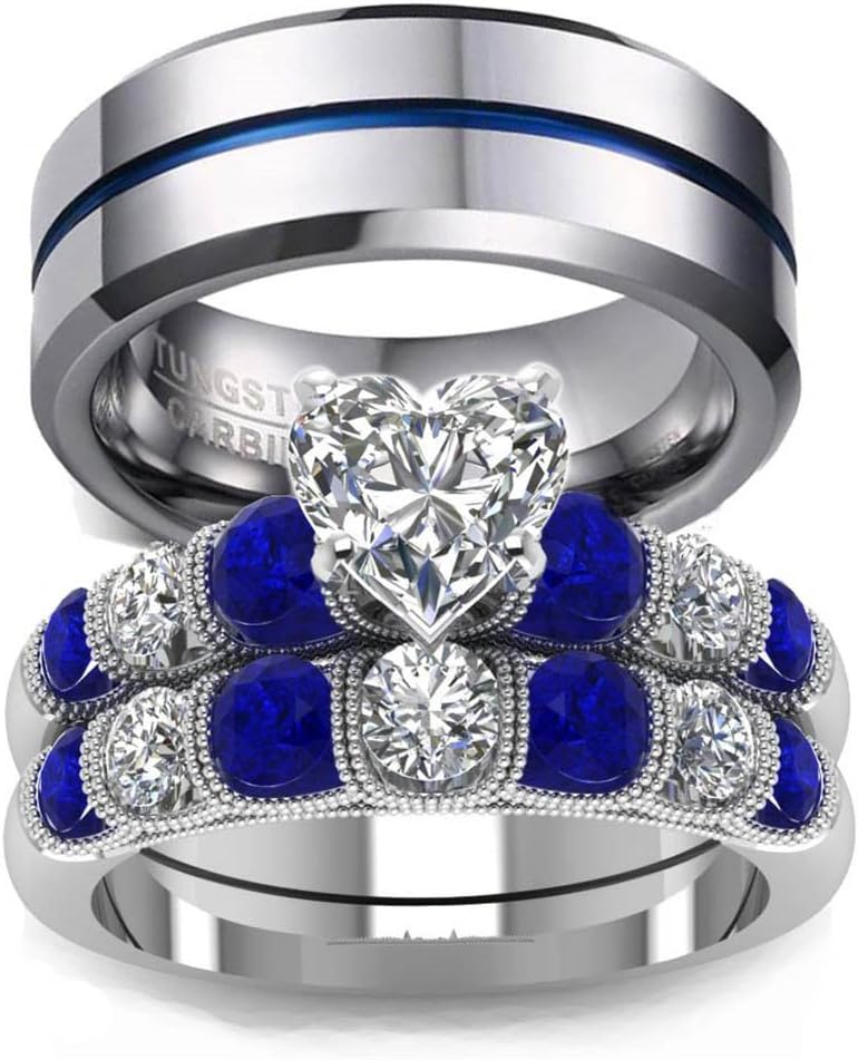 His and Hers Couples Rings White Gold Filled Heart cz Wedding Ring