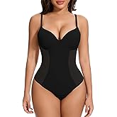 SHAPERIN Shapewear Bodysuit for Women Built in Bra Tummy Control Body Suit Backless Thong Low Back Body Shaper