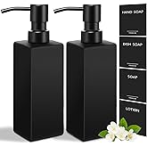 GMISUN Black Soap Dispenser, Hand Soap Dispenser Bathroom, 12oz Glass Soap Dispenser with Stainless Steel Pump, Liquid Dish Soap Dispenser for Kitchen, Modern Bathroom/Kitchen Soap Dispenser Set
