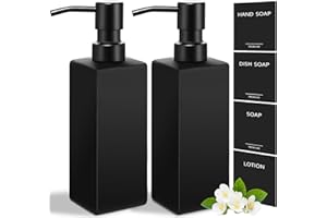 GM GMISUN GMISUN Black Soap Dispenser, Hand Soap Dispenser Bathroom, 12oz Glass Soap Dispenser with Stainless Steel Pump, Liquid Dish Soap Dispenser for Kitchen, Modern Bathroom/Kitchen Soap Dispenser Set