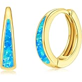 CiNily Opal Earrings, Small Gold Hoop Earrings for Women Trendy 14k White Gold Plated Huggie Hoop Earrings Silver Chunky Earrings Gold Opal Jewelry Gift for Mothers Day Birthday Daily, 12 MM