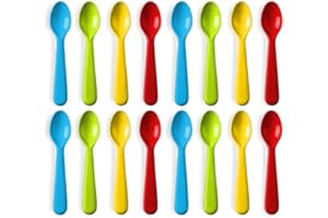 Plaskidy Plastic Toddler Spoons - Set of 16 Kids Spoons BPA Free/Dishwasher Safe Toddler Utensils Set Brightly Colored Kid Spoons Flatware Set Great for Kids and Toddlers Spoon