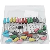 Luo ke 35 Pcs 10mm Cone Shape Mixed Grit Rubber Polishing Bits, 3/32" Shank | Bullet Shape Silicone Rubber Polishing Kits for Surface Buffing, Burnishing, Cleaning, Waxing for Grinder, Rotary Tools