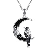ONEFINITY Raven Crow Wolf Necklace 925 Sterling Silver Crescent Moon Animal Witchy Pendant Necklace Halloween Christmas Jewelry Gifts for Women