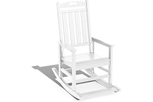 LOUNZY Outdoor Rocking Chair, HDPE Patio Rocking Chair with Footboard for Adults, All Weather Heavy Duty Front Porch Rocker, White