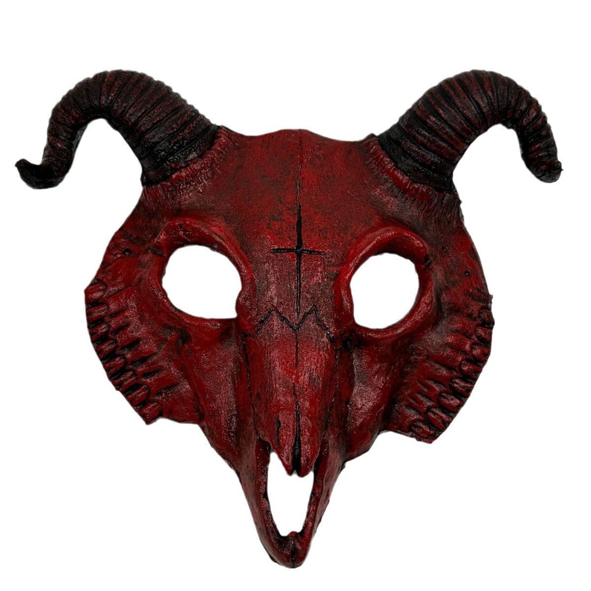 Halloween Half Face Scary Animal Mask,Carnaval Sheep Horn Ghost Devil Demon Mask,Easter Horror Headgear Festival Fancy Dress Samurai Cosplay Party Costume Prop Accessories for Adult (Red Goat)