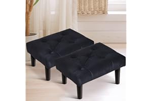 HOUCHICS Small Footstool Ottoman, Soft Velvet Fabric Step Stool with Wood Legs，Toddler Wooden Stool，Sofa Footrest Extra Seati