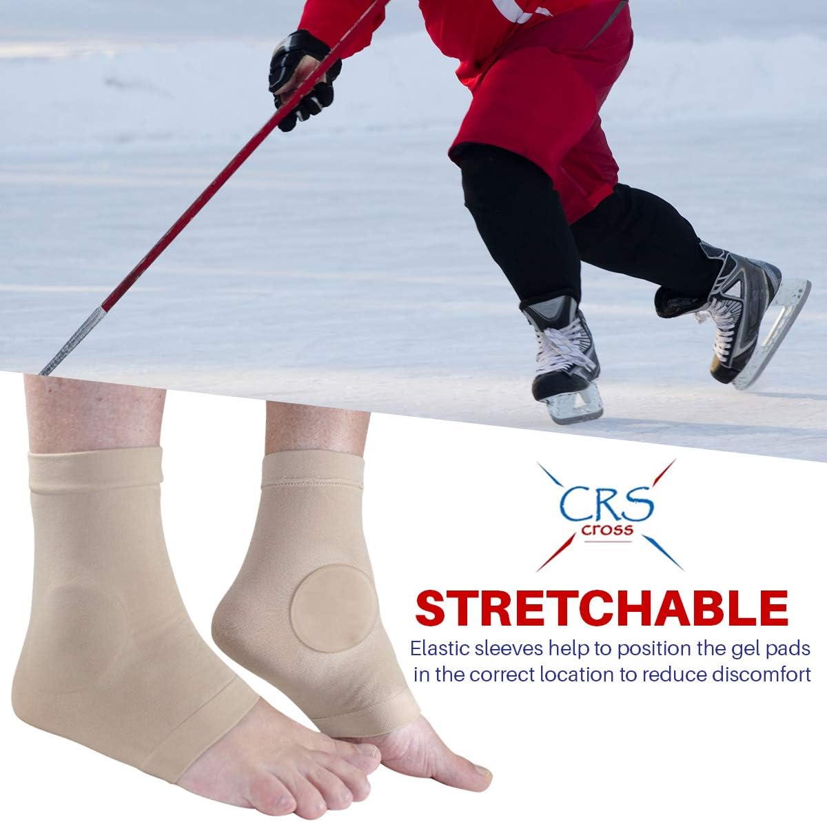 CRS Cross Ankle Malleolar Gel Sleeves - Premium Padded Skate Sock with Ankle Bone Pads for Figure Skating, Hockey, Inline, Roller, Ski, Hiking Boots. Ankle Protector & Cushion (One Size fits Most) : Sports & Outdoors