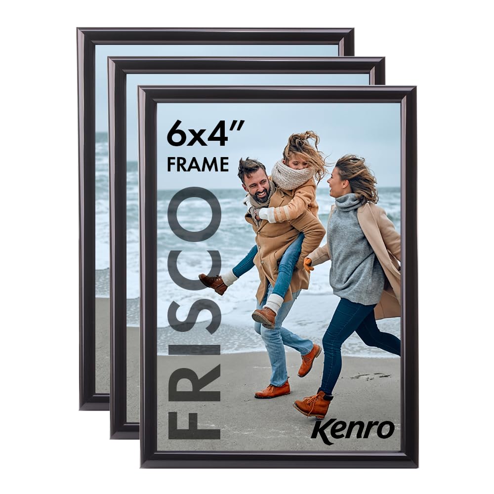 Kenro Frisco Plastic Picture Frames (Box of 3) - 6x4 Inch / 10x15cm Freestanding or Wall Hanging Stylish Photo Frame with Glass Front - Black