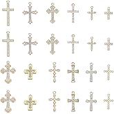 SUNNYCLUE 1 Box 24Pcs 12 Styles Alloy Cross Charms Crucifix Charms Bulk Gold Rhinestone Small Metal Easter Holiday Charm for Jewelry Making Charms Supplies DIY Crafts Necklace Accessories Earring