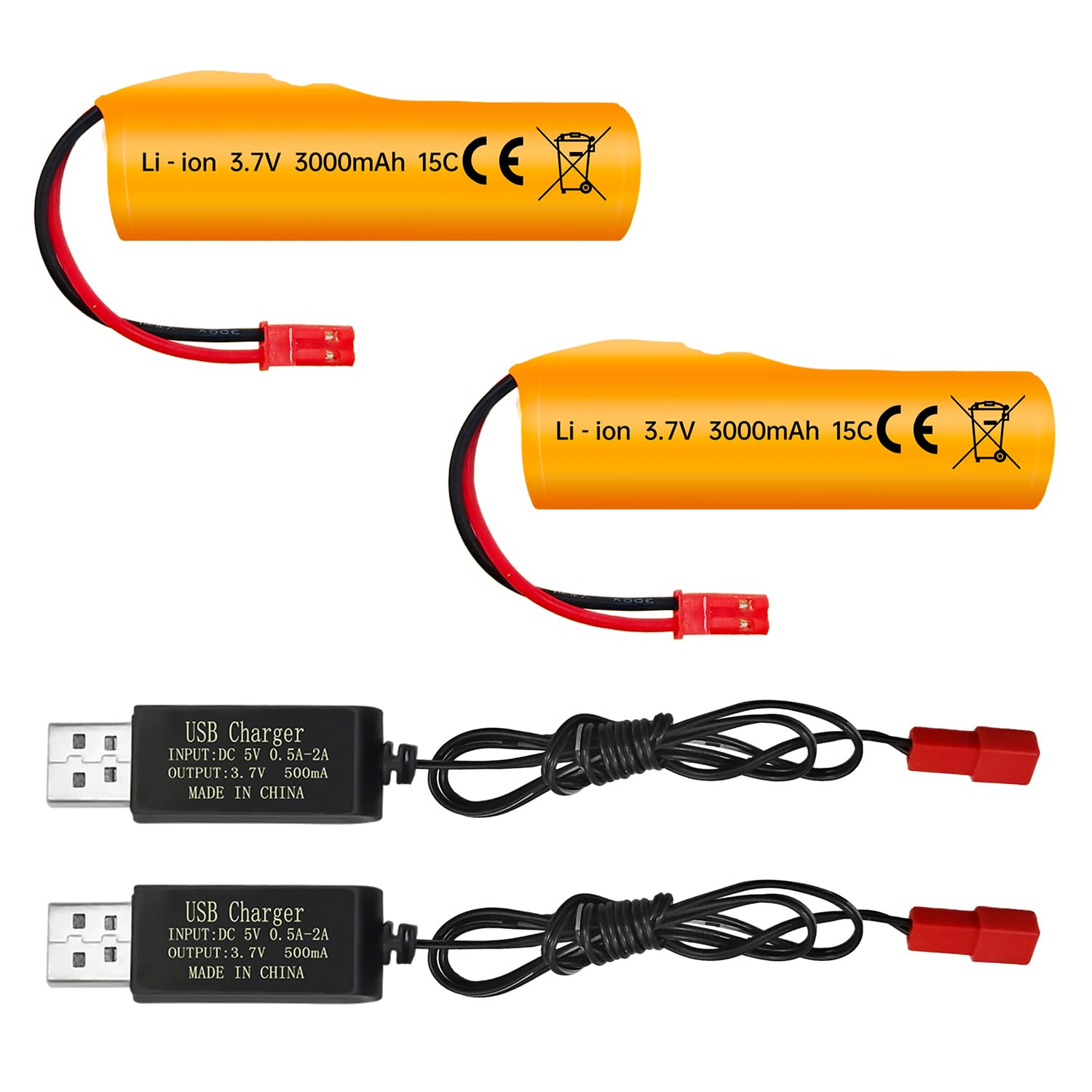 ZYGY 2PCS 3.7V 3000mAh JST Plug Li-ion Battery with USB Charging Cable for HJ819 DE819 RC Boat Huina 1337 1338 1516 1517 1552 1554 1558 RC Engineering Car Drift Truck Truck Toy Off-road Racing Car